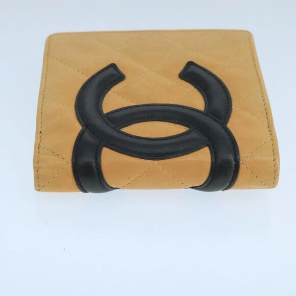 CHANEL Cambon Line Wallet Leather Beige Black CC Auth 104762 - Picture 4 of 16